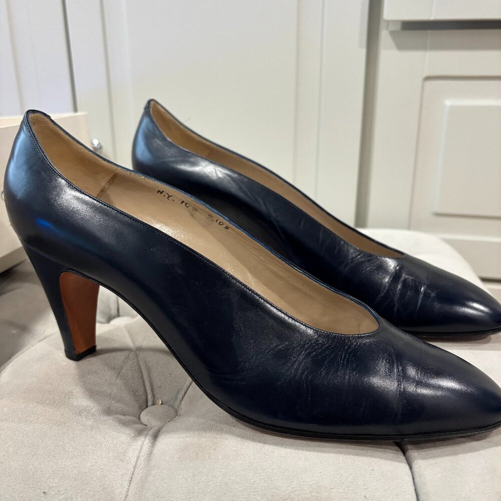 Vintage Italian Simple All Dark Navy  Leather Vintage Heel - Eugenia of Florence